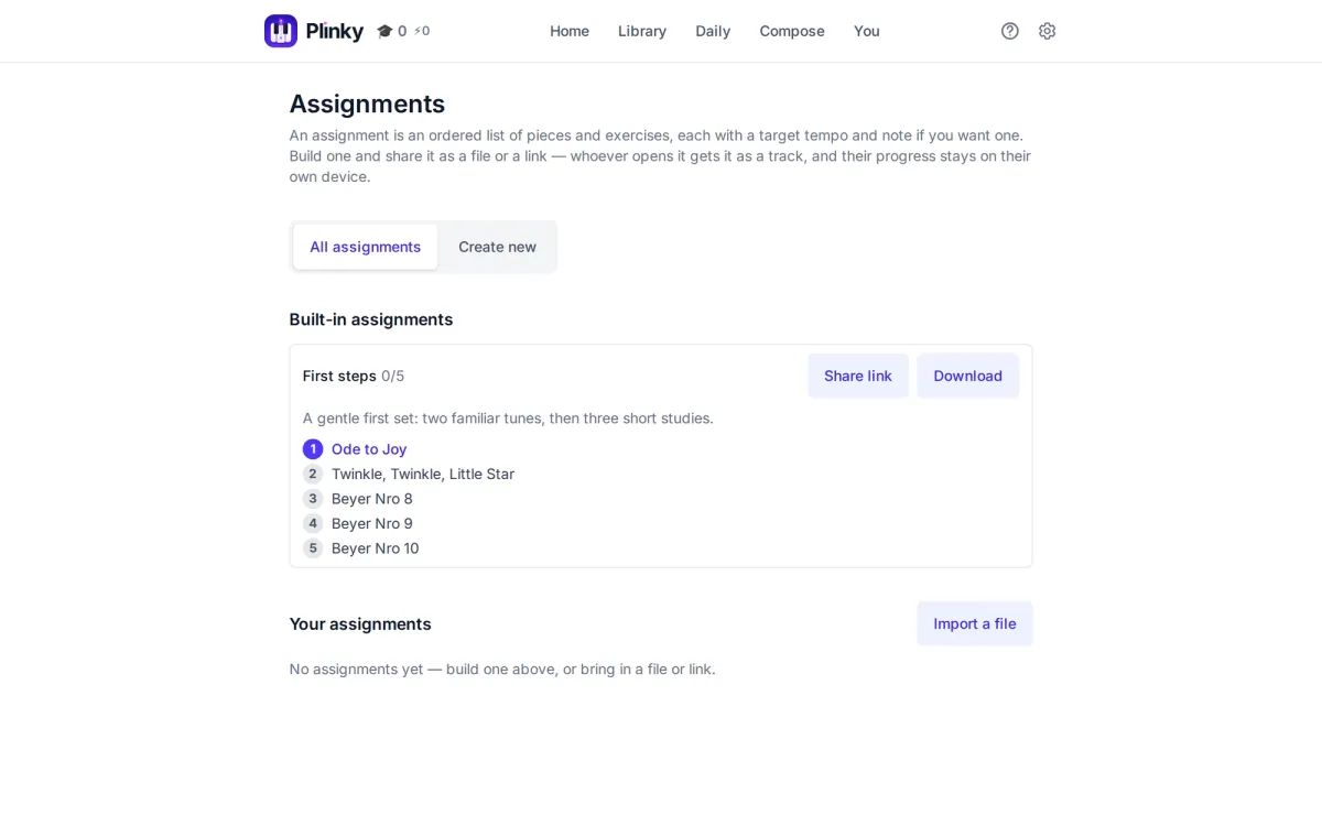 A screenshot of assignments