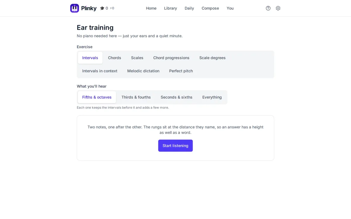 A screenshot of ear training